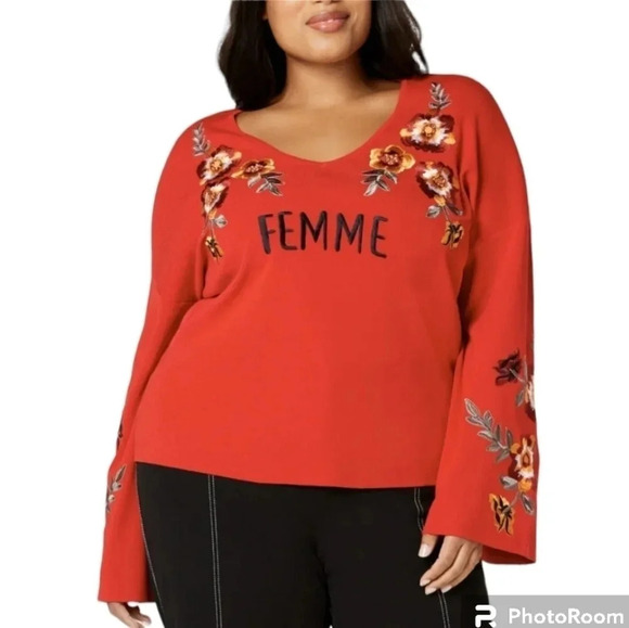 INTERNATIONAL CONCEPTS INC Red FEMME ♥ Embroidered Romantic 1X - Picture 1 of 3